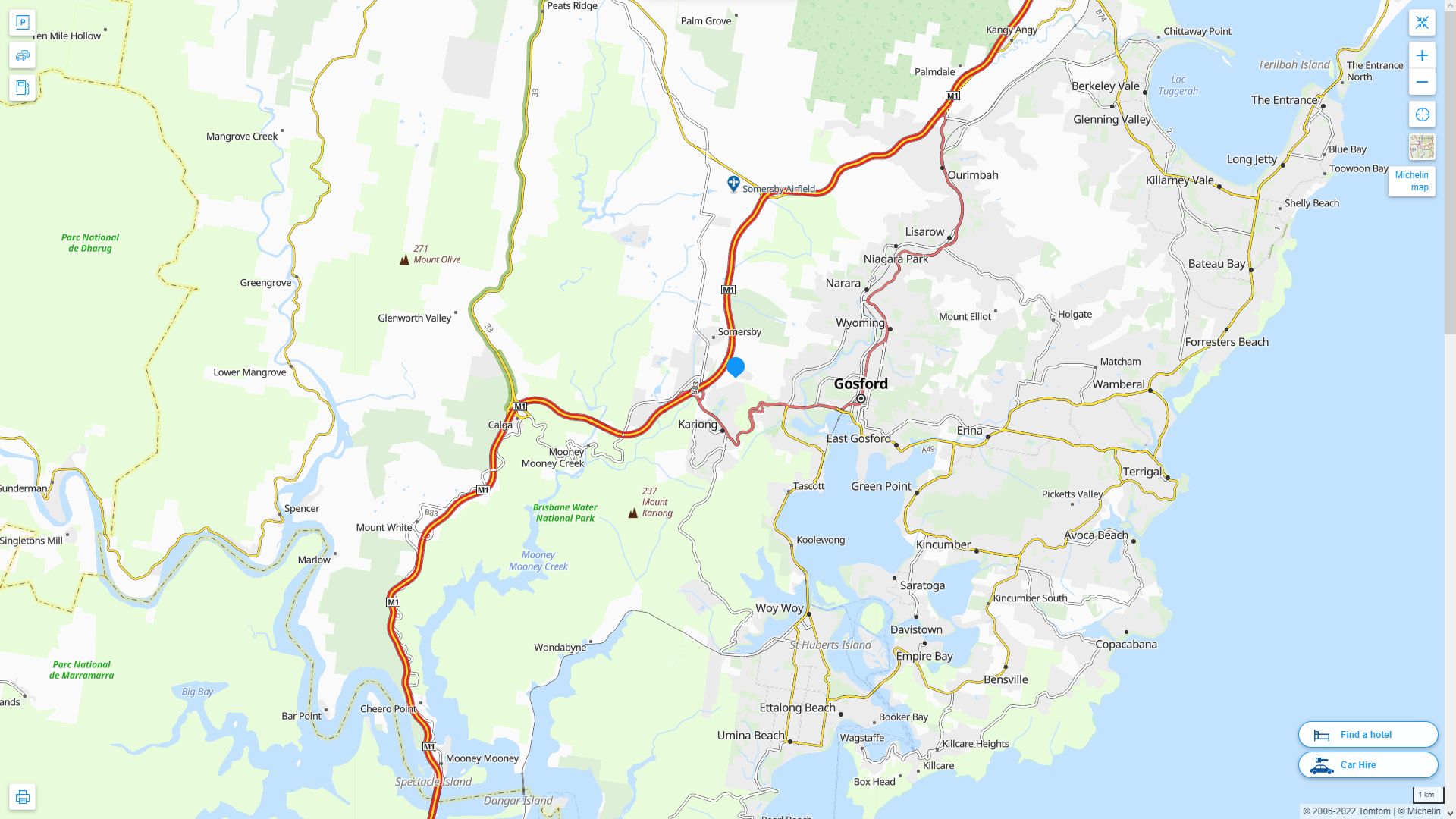 Central Coast Australie Autoroute et carte routiere